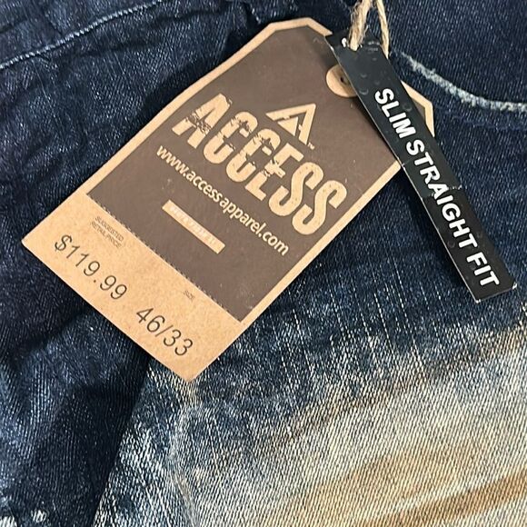 NWT Access Apparel Men's Vintage Distressed Blue and Tan Jeans! Size 46 - Picture 2 of 5